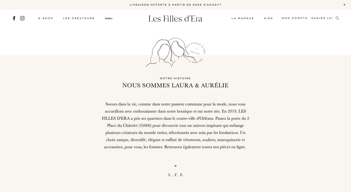 Capture du site PrestaShop Les Filles d'Era réalisé par Codezilla