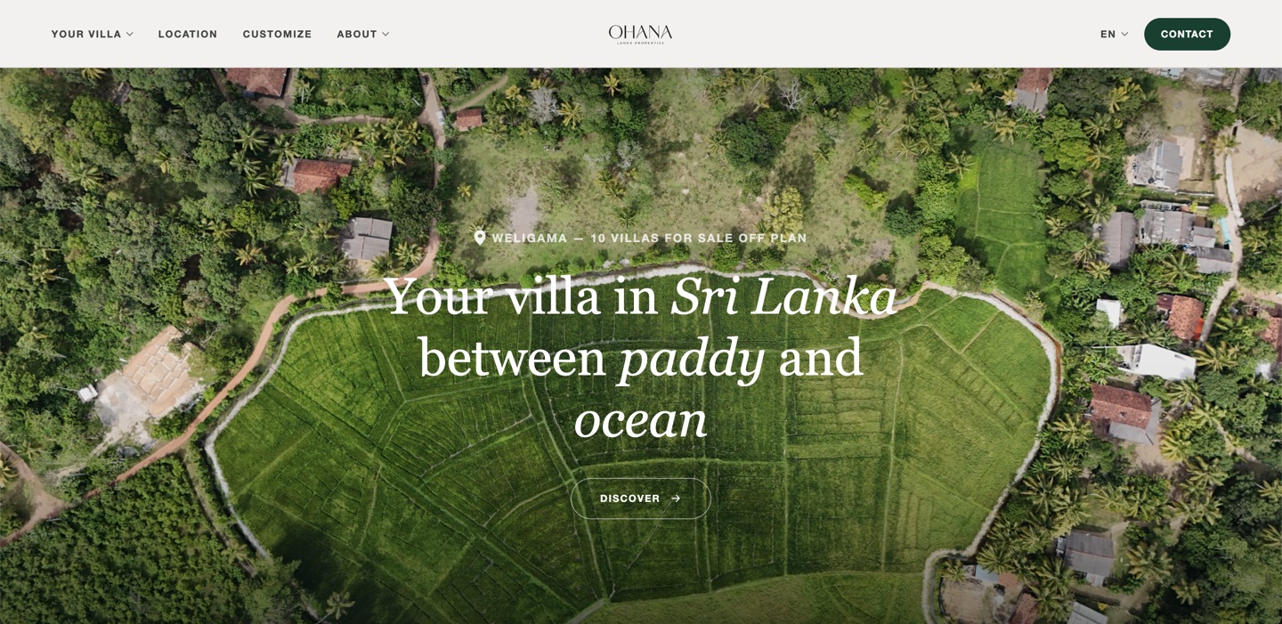 Capture du site Ohana Lanka Properties réalisé par Codezilla